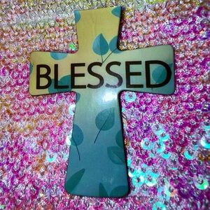 BLESSED Green Leaves Yellow Nature Cross Magnet